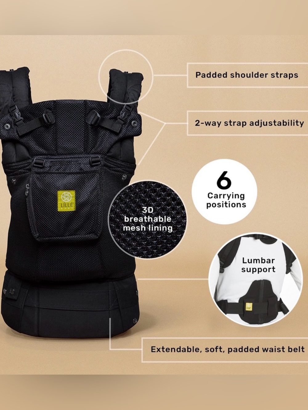 Barely used Lillebaby 6 in 1 airflow carrier in black